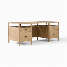 an office desk with two drawers on each side