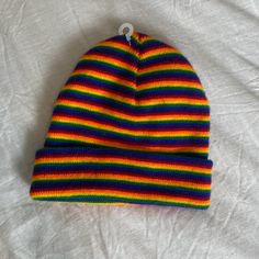 Brand New Striped Beanie Hat With Tag Still Attached! Trendy Multicolor Winter Beanie, Retro Beanie Hat One Size, Multicolor Beanie Cap, One Size Fits Most, Multicolor Beanie Cap One Size Fits Most, Multicolor Beanie One Size, Casual Multicolor Beanie One Size, Multicolor One Size Fits Most Beanie, Trendy Multicolor Winter Hats, Colorful Casual Winter Hats