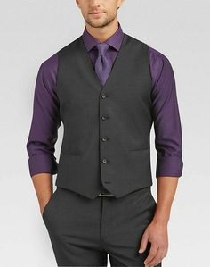 Xv Ideas, Purple Vests, Mens Wearhouse, Groomsmen Suits, Vests Mens, Slim Fit Suit, Casual Vest, Purple Shirt, Men’s Suits