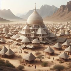 an artist's rendering of a desert village