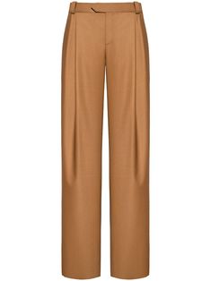 camel brown wide leg hook and zip fly fastening belt loops pleat detailing two side slash pockets rear welt pocket floor-length Pants Straight, Wide Leg Trousers, Straight Leg Pants, Welt Pocket, Floor Length, Camel, Straight Leg, Wide Leg, Trousers