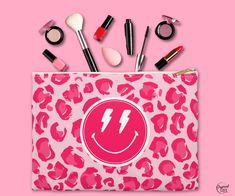 👉Show off your aesthetic style with this super cute preppy makeup bag!  🤩 This little cutie combines style and functionality in one fabulous package and it's the perfect accessory for all your makeup essentials. Your cool new sidekick is ready to use as a 💅makeup bag, but can also be used as a ✏️ pencil case, accessory pouch or for pretty much anything! It's the perfect accessory for all preppy girls. 💋XOXO ☑️ Durable and stylish printed fabric with zipper closure ☑️ 100% polyester  ☑️ Flat Pink Playful Cosmetic Bag For Everyday Use, Trendy Pink Pouch Cosmetic Bag, Playful Pink Cosmetic Bag For Everyday Use, Trendy Pink Pouch For Personal Use, Playful Pink Cosmetic Bag For Daily Use, Trendy Pink Cosmetic Bag For Everyday, Trendy Pink Cosmetic Bag Gift, Trendy Pink Cosmetic Bag For Gift, Trendy Zipper Pouch Cosmetic Bag