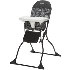 a black and white high chair with a seat on it