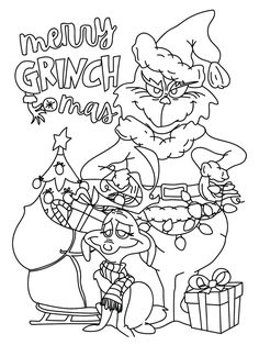 an adult coloring page with santa claus and other characters