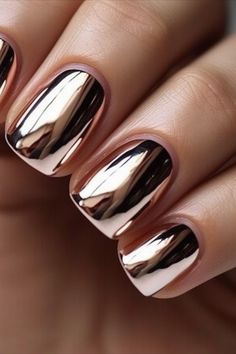 Unveil Your ChicExperience the Glam of Champagne Rose Gold Nails Metallic Nail Polish, Champagne Rose, Mirror Nails, Beige Nails, French Acrylic Nails, Fake Nails With Glue, Metallic Nails, Silver Nails