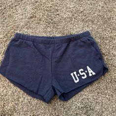 Usa Shorts Never Worn, Size Xs With Pockets Blue Cotton Shorts With Letter Print, Blue Bottoms With Letter Print, Short Length, Summer Cotton Bottoms With Letter Print, Casual Blue Shorts With Letter Print, Blue Letter Print Shorts, Blue Letter Print Short Bottoms, Blue Short Bottoms With Letter Print, Blue Cotton Athletic Shorts For Summer, Casual Cotton Pajama Shorts With Letter Print