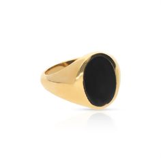 This stylish black onyx signet ring is crafted from solid brass, featuring a unique oxidation finish and a simple yet classic design. An ideal choice for those searching for an eye-catching accessory that is sure to complement any outfit! Modern Brass Signet Ring With Polished Finish, Timeless Onyx Signet Ring With Polished Finish, Modern Brass Signet Ring, Modern Black Tarnish Resistant Signet Ring, Modern Black Tarnish-resistant Signet Ring, Classic Onyx Signet Ring With Polished Finish, Classic Onyx Signet Ring With Black Enamel, Black Classic Open Signet Ring, Classic Black Open Signet Ring