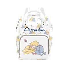 "Looking for an adorable and practical diaper backpack? Introducing our personalized Pooh diaper backpack, designed to meet all your parenting needs while adding cuteness to your adventures! Imagine a diaper bag that keeps essentials organized and showcases your favorite bear, donkey and pig. Our personalized Pooh diaper backpack combines functionality and style, perfect for busy parents. Don't miss out! Order your personalized Pooh diaper backpack now for convenience and head-turning style. Hur Winnie The Pooh Backpack, Pooh Nursery, Winnie The Pooh Nursery, Backpack Diaper Bag, Cadeau Baby Shower, Vintage Winnie The Pooh, Baby 2, Busy Parents, Baby Diaper Bags