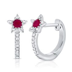 Illuminate your style with this Star-Shaped Ruby Huggie Earring, a perfect blend of elegance and whimsy. Made in 14K white, yellow, or rose gold, this earring features a radiant 0.20-carat ruby set in a charming star-shaped design. The vibrant ruby adds a pop of color, while the sleek huggie hoop provides a secure and comfortable fit. Ideal for adding a touch of sparkle to your everyday look or for a special occasion, this earring is a delightful addition to any jewelry collection. Elegant Star-shaped Huggie Earrings, Elegant Star-shaped Huggie Earrings Gift, Elegant Star Shaped Huggie Earrings For Gift, Elegant Star-shaped White Gold Diamond Earrings, White Gold Star Earrings Fine Jewelry, Elegant Silver Star Huggie Earrings, Elegant White Gold Star-shaped Diamond Earrings, Star-shaped Diamond Earrings Fine Jewelry, Elegant Star-shaped Sterling Silver Diamond Earrings