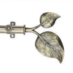 a metal curtain rod with two leaves attached to the back of it, on a white background