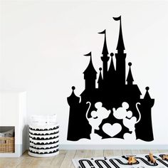 the disney castle wall decal is shown in black