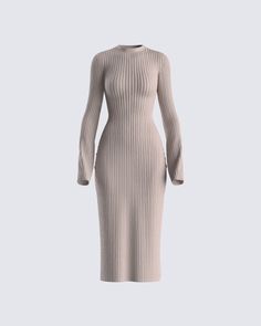 A knit dress that will keep you warmer than anyone ever could 💅 made from fully fashioned sweater knit and complete with long sleeves and a crewneck - this taupe wide rib midi dress is the perfect balance of cute and cozy 🤍 Ts4 Dress, Amazon Account, Taupe Dress, Brazilian Model, Future Of Fashion, Best Friend Outfits, Welcome To The Future, Fully Fashioned, Ribbed Midi Dress