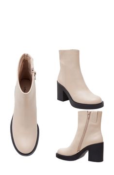 Burnished leather heightens the contemporary sophistication of this streamlined block-heel bootie. 3 1/2" heel; 1" platform 5 1/2" shaft Slip-resistant sole Leather upper/textile lining/rubber sole Imported Beige Platform Boots With Reinforced Heel For Fall, Ankle Platform Boots With Stacked Heel, Platform Boots With Zipper And Block Heel, Medium Width, Platform Boots With Zipper Closure And Block Heel, Block Heel Platform Boots With Zipper Closure, Medium Width Ankle Platform Boots With Padded Heel, Beige Platform Boots With Reinforced Heel, Beige Platform Ankle Heeled Boots, Bootie