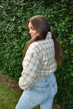 This jacket is everything you need to max out your look this fall! Featuring a chocolate plaid design with soft details and a cropped fit, it's so cute! Layer over your outfit of the day for a vibe that can't be matched. Gracyn is 5'7" wearing a size medium. Cropped Outerwear For Fall Day Out, Trendy Plaid Outerwear For Everyday, Fall Everyday Long Sleeve Cropped Jacket, Plaid Outerwear For Winter Day Out, Plaid Fall Outerwear For Day Out, Plaid Outerwear For Fall Day Out, Plaid Jacket, Plaid Design, Outfit Of The Day