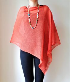 Red linen poncho Knit women poncho wrap Summer wrap This poncho is knitted from linen yarn. Poncho is modern and usable for every body type. You can wear it every day and everywhere and pair it with any sort of look. ❀ Material : 100% Natural Linen ❀ Color: Red ❀ One size: from XS to XL ❀ Care instruction:  Hand wash in cool water at 40oC (104oF), with delicate soap, do not dry in dryer, do not bleach. Gently pull into shape. Lay down on flat surface to dry.  Linen is an ecological and its products are elegant and natural. Linen has excellent properties. Linen becomes softer after each wash. Product colour may differ slightly due to photographic lighting sources or your monitor settings. Thank you for visiting my shop. Oversized Poncho For Summer Layering, Oversized Summer Poncho For Layering, Summer Poncho For Layering, One-size Summer Poncho For Layering, One Size Summer Poncho For Layering, Oversized Knit Poncho For Summer, Shawl Poncho For Layering, One Size Shawl Poncho For Layering, One Size Open Knit Poncho For Summer