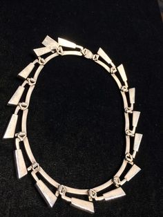 "Beautiful old Taxco, Mexico, sterling silver & faceted onyx necklace... great unusual link design! Very Mid Century Modern. 15 links stamped 925 & MEXICO also stamped \"TS-45\" 15.5\" long 1 3/16\" x 3/4\" links 91R - This stunning piece is coming from an exciting new relationship with a well known & popular Santa Fe, NM, jewelry gallery. I will be listing many exquisite, even World Class, pieces, many at lower prices than they are offered at in the gallery! The owner is a certified Contemporary Formal Jewelry With Polished Finish, Contemporary Polished Formal Jewelry, Contemporary Polished Jewelry For Formal Occasions, Modern Formal Necklace With Sterling Silver Clasp, Modern Sterling Silver Necklace For Formal Events, Modern Sterling Silver Necklace For Formal Occasions, Contemporary Formal Necklaces With Polished Finish, Contemporary Formal Necklace With Polished Finish, Contemporary Polished Necklace For Formal Occasions