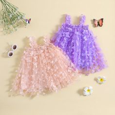 BUTTERFLY PRINCESS Tulle Dress Toddler Party Dress, Sunflower Dress, 3d Butterfly, 3d Butterflies, Butterfly Dress, Sling Dress, Pink Kids, Summer Patterns