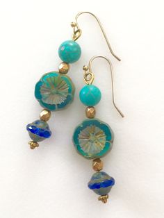 Aqua Czech Glass Flower Earrings Aqua Blue Czech Glass - Etsy Blue-green Round Beads Jewelry Gift, Blue-green Round Beads Jewelry For Gifts, Blue Round Flower Earrings Hypoallergenic, Blue Round Beaded Earrings, Blue Round Hypoallergenic Flower Earrings, Adjustable Blue Czech Glass Jewelry, Hypoallergenic Blue Flower Earrings, Turquoise Czech Glass Beaded Earrings, Turquoise Czech Glass Round Beads Jewelry