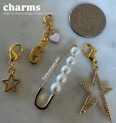 Custom shoe charms to add to your favorite shoes. Message us, if out of stock because chances are we have more ready to ship! Charms come with clasps, if purchased individually and on hooks when purchasing sets or creating custom sets. Only one hook or clip per custom set ordered. When twisting the hook closed, be sure to press in while twisting. Listing does not include shoes or any display pieces used for styling. Charms sold separately. Check photos to ensure you're ordering correct items and Trendy Gold Charms For Everyday, Trendy Everyday Gold Charms, Trendy Gold Charms Nickel Free, Trendy Gold Charms With Dangling Details, Trendy Gold Charms With Lobster Clasp, Shoe Lace Charms, Charms For Shoes, Lace Charms, Jewelry Wishlist