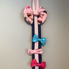 Adorable Bow Clip Holder -Great Way To Organize & Display You Hair Clips .. Makes A Great Gift Handmade Measurements: 28” Colors: Navy Blue / Pink Variety Of Ice Cream Pattern Bow Bow Clip Holder, Ice Cream Pattern, Hair Bow Clip, Clip Holder, Bow Clip, Kids Hair Accessories, Bow Hair Clips, Bow Clips, Gift Handmade