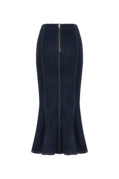 A mermaid-silhouette maxi skirt made from stretch-kissed denim is fitted at the hips and flared out toward the hem for a fashion-forward yet casual look. This skinny fit skirt features a high waist, ornamental stitching, a metal zipper at the back, and is lined, but without pockets. Machine Wash Material:98% Cotton, 2% Elastane High rise Officially licensed Imported Brand: Nocturne Model Product Size: S Model Size: Height 5'10 / Bust 29.5 in / Waist 23 in / Hips 34 in Runs smaller order one size Fit Skirt, Brand Magazine, Mermaid Skirt, Mermaid Silhouette, Blue Maxi, Blazer With Jeans, Fitted Skirt, Metal Zipper, Independent Designers Fashion