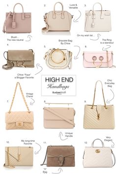 Beautiful high end designer handbags in versatile neutral colors like taupe, beige, blush and white featuring gucci, yves saint laurent, JW Anderson, M2M, Givenchy and Chloe High End Handbags, Neutral Bag, Everyday Handbag, Chanel Cruise, Bag Sewing, Diane Kruger, Quality Handbags, Cute Purses