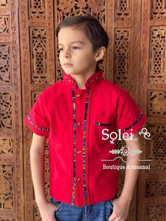 Beautiful Traditional Guayabera for Boys. This elegant button up Shirt is perfect for a special occasion such as First Communion, Baptism, Weddings, etc. Traditional Stand Collar Top With Buttons, Traditional Red Fitted Shirt, Red Short Sleeve Shirt For Festive Occasions, Festive Red Short Sleeve Shirt, Fitted Traditional Red Shirt, Red Fitted Traditional Shirt, Traditional Festive Short Sleeve Shirt, Festive Cotton Short Sleeve Shirt, Traditional Short Sleeve Festive Shirt