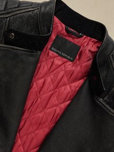 Leather Moto Jacket | Banana Republic Leather Moto, Heirloom Quilt, Band Collar, Leather Moto Jacket, Quilted Leather, Moto Jacket, Pebbled Leather, Banana Republic, Leather Working