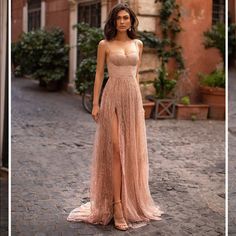 Stunning Rose Gold Gown, Brand New With Tag! Very Elegant And Stylish Gold Wedding Gowns, Dress Display, فستان سهرة, Split Dress, Ținută Casual, A Line Gown, Trendy Clothes For Women, Long Prom Dress, Prom Gown