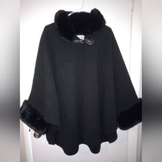 Brand New Without Tags, Martha Stewart Shawl With Faux Fur Collar And Hem Of Sleeves, Can Use When Dressed Up Or Even Down. Very Thick And Soft. Cozy Black Outerwear With Faux Fur Trim, Black Faux Fur, Faux Fur Collar, Fur Collar, Martha Stewart, Shawl, Faux Fur, Dress Up, Jackets & Coats