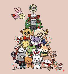 a christmas tree filled with lots of cute animals