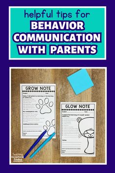 a blue and white poster with the words helpful tips for behavior communication with parents