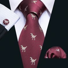 Dinosaurs Tie Burgundy Red Wedding, Gold Tie Clip, Red Ties, Cufflinks Gold, Burgundy Tie, Necktie Set, Gold Tie, Mens Silk Ties, Ties For Men