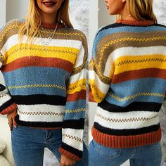 Material: Knitting Gender: Women Item Type: Sweater Color: Photo Color Size: S,M,L,XL,XXL Chic Sweater, Baby Hoodie, Stripe Outfits, England Fashion, Loose Pullover, Baby Jacket, Chic Sweaters, Yarn Sizes, Knitwear Tops