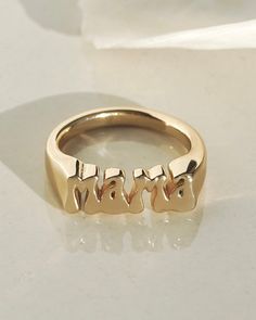 Groovy Mama Ring – James Michelle Gold Nickel-free Open Ring, Trendy Engraved Gold Jewelry, Trendy Personalized Open Ring, Nickel Free 14k Gold Rings, Trendy Silver Gold-plated Rings, Trendy 14k Gold Jewelry For Anniversary, Gold Metal Midi Rings For Anniversary, Trendy Personalized Ring Jewelry, Gold Sterling Silver Engraved Open Ring