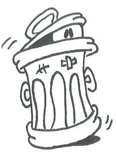 a black and white drawing of a trash can