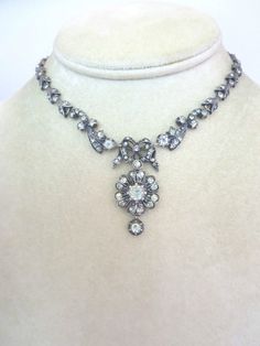 Rare Authentic pre 1800s Georgian sterling paste by TheNecklaces Victorian Silver Necklace With Single Cut Diamonds, Victorian Silver Diamond Necklace With Rose Cut, Victorian Silver Diamond Necklace With Single Cut Diamonds, Victorian Silver Diamond Necklace With Rose Cut Diamonds, Vintage Silver Necklace With Single Cut Diamonds, Antique Silver Necklace With Single Cut Diamonds, Vintage Silver Necklaces With Single Cut Diamonds, Antique Silver Diamond Necklace, Antique Silver Diamond Necklace With Diamond Accents