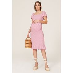 Pink crepe (95% Viscose, 5% Elastane). Sheath. Square neckline. Short sleeves. Pull on. 41" from shoulder to hemline. Imported. Rent The Runway, Closet Designs, Square Necklines, Maternity Dress, Pink Print, Maternity Dresses, Square Neckline, Bodice, Cold Shoulder Dress