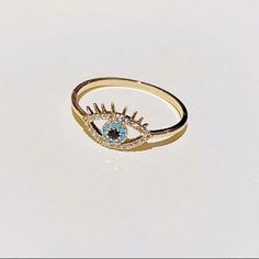 Blue Evil Eye Ring Gold Plated Cubic Zirconia Size 7 2 In Stock Trendy Blue Ring For Parties, Trendy Blue Party Ring, Blue Evil Eye Ring, Evil Eye Ring Gold, Evil Eye Ring, Blue Evil Eye, 7 Rings, Ring Color, Eye Ring