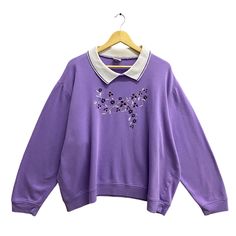 "Code : p/372 Vintage 90s Floral Purple Sweatshirt Boxy Size Xlarge Flower Crewneck Flower Sweater Pullover Streetwear Embroidered Logo Flower Jumper Size on Tag :  XL Details Measurement  Arm Pit to Arm Pit : 32\"inches Back Collar to Hem : 24\"inches Condition :  Great Vintage Condition(Used Clothing).No Holes And No Stain.Please refer pictures detail.‼️" Bdg Purple Sweater, Flower Jumper, Logo Flower, Flower Sweater, Purple Sweatshirt, 90s Floral, Sweater Pullover, Used Clothing, Vintage 90s