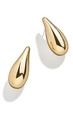 Curved, fluid silhouettes make these earrings the perfect way to add a contemporary flourish to your everyday style. 1" drop; 3/8" width Post back Silvertone plate or goldtone plate/glass Imported Modern Gold Teardrop Drop Earrings, Modern Gold Long Drop Earrings, Modern Gold Teardrop Earrings With Polished Finish, Earrings In Gold, Fabric Gift Bags, Keep Jewelry, Fabric Gifts, Nordstrom Store, Free Fabric