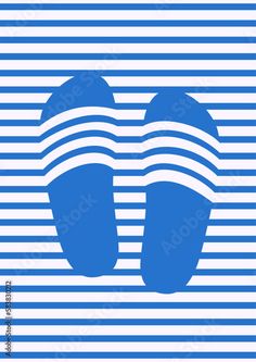 blue and white striped background with flip flops