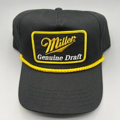 Miller Hat Men Black American Needle Genuine Draft Snap Back Cap New Black Vintage Snapback Hat With Short Brim, Vintage Black Hat For Outdoor, Vintage Black Snapback Hat With Short Brim, Retro Black Baseball Cap For Outdoor, Vintage Black Baseball Cap With Short Brim, Black Retro Baseball Cap For Outdoor, Black Vintage Trucker Hat With Flat Brim, American Snapback Trucker Hat, Vintage Black Trucker Hat With Flat Brim