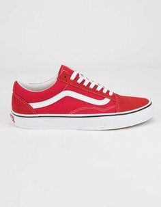 VANS Old Skool Racing Red & True White Shoes University Red Low-top Sneakers For Spring, Spring University Red Low-top Sneakers, Classic Red Vans Sneakers, Red Sneakers For Sports In Spring, Red Vans Sneakers For Spring, Vans University Red Lace-up Sneakers, Vans Sneakers In University Red For Streetwear, Red Vans Sneakers With Rubber Sole, Red Vans Sneakers With Red Sole