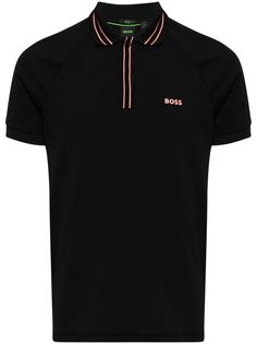 black/light pink stretch-cotton piqué weave logo print at the chest stripe trim polo collar front button placket short sleeves straight hem Black Polo Shirt With Striped Collar, Black Collared Tops With Contrast Stripes, Fitted Black Polo Shirt With Striped Collar, Black Polo Collar Top With Contrast Trim, Black Polo Shirt With Contrast Trim And Short Sleeves, Black Short Sleeve Polo Shirt With Contrast Trim, Black Polo Shirt With Contrast Trim, Black Fitted Polo Shirt With Contrast Trim, Black Collared Polo Shirt With Contrast Trim