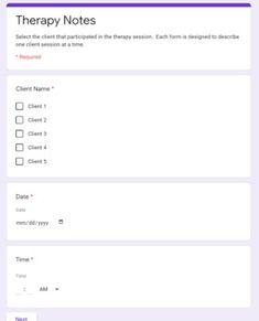 This Google Form is editable and can be used to document therapy session data.  Each section is designed based off of a set of 10 trials at a specific objective and lists the degree of support required.  However it is editable so you can make it more or less trials or more specific.  On the first section you can add all of your clients so you can use the single form for all of your clients and get individualized data.  Would also be great for OTAs, PTAs, and behavior technicians! Therapy Notes, Slp Resources, Speech Path, Notes Online, Google Form, Aba Therapy, Speech Therapy Resources, Speech Pathology, Speech Language Pathology