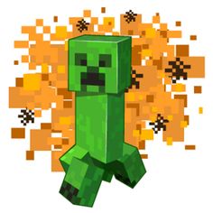 an image of a minecraft creeper with yellow flowers in the backgroud