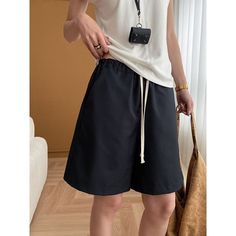 G-083-48 Solid Color Workwear Shorts For Summer, Solid Color Summer Workwear Shorts, Versatile Black Shorts For Spring, Trendy Black Knee-length Shorts, Casual Black Shorts For Spring, Casual Black Knee-length Bottoms, Dance Pants Hip Hop, Wide Leg Shorts, Dance Pants