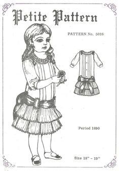 Doll dress sewing pattern size 18" -19"   All uncut pattern pieces are included.  Along with the Instruction sheet.     If you have any questions.  Please email me. I have a LOT of patterns and some of them I have more than one.   So if you need more than one just let me know.  Don't forget to check out my Store for more doll clothes patterns.  :)   * If this pattern is not the right size and if you have the means to  Re-size this pattern yourself.   Just leave me a Note at Checkout and I will i Doll Dress Sewing Pattern, Doll Dress Sewing, Sewing Doll Clothes, Clothes Pattern, Pattern Pieces, Sewing Dolls, Clothes Sewing Patterns, Sewing Pattern Sizes, Dress Sewing Pattern