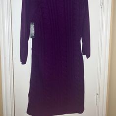 Purple Sweater Dress With Button Up Sides. Size L. New With Tags. Never Worn. From A Smoke And Pet Free Home. Purple Knee-length Winter Dress, Purple Midi Dress For Winter, Purple Knee-length Midi Dress For Fall, Winter Workwear Dress, Purple Long Sleeve Dress With Buttons, Elegant Purple Dress With Button Closure, Purple Sweater Dress, Purple Sweater, Color Purple